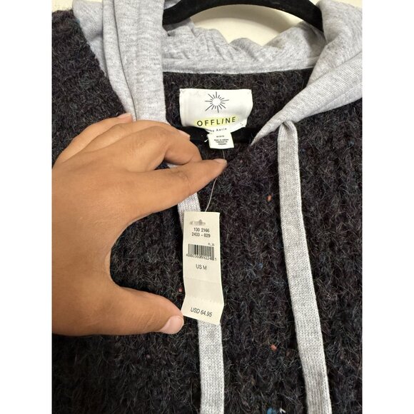 New Aerie Women's Offline Speckle Rib Knit Sweater Hoodie Size Medium Streetwear - Picture 4 of 7